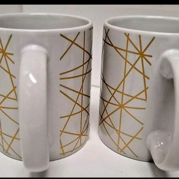 Design Studio Set of 2 White & Gold Geometric Design 8 Oz Mugs by MSRF Co - Picture 4 of 6